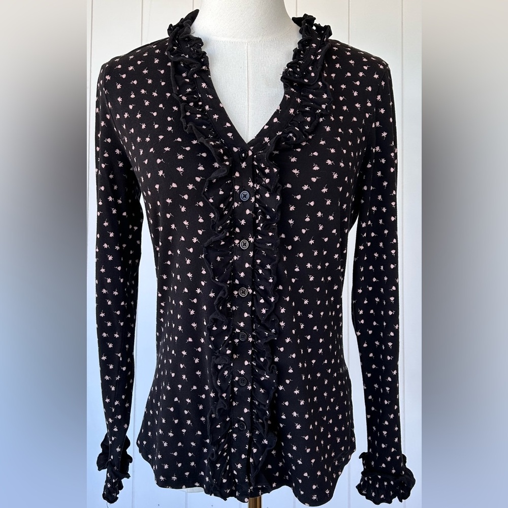 Boden Brand Women’s Blouse Floral Ruffle Front Full Button‎ Size 4